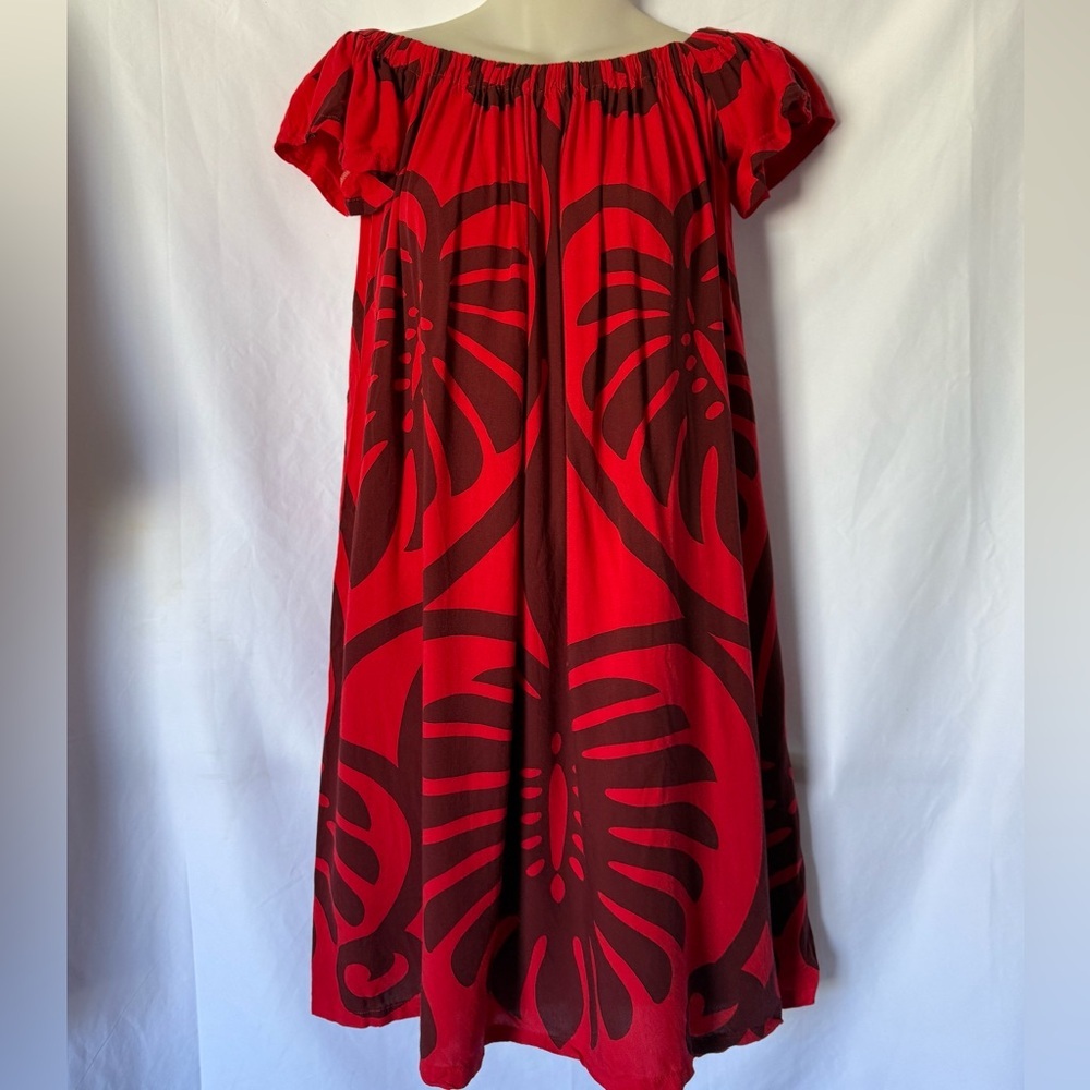 Red Midi Sundress with Off-Shoulder Neckline and Flutter Sleeves - Picture 2 of 3